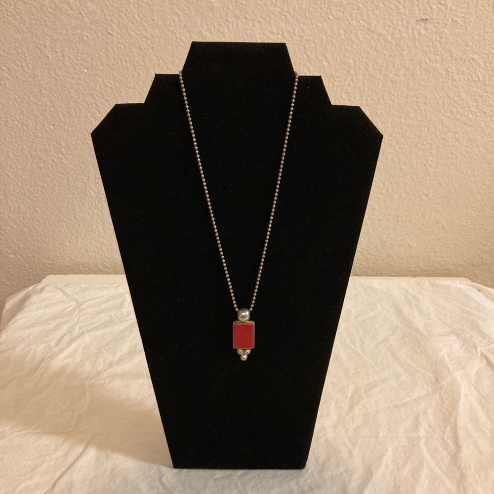 Sterling Silver 925 Stamped Elegant Red Pendant Necklace